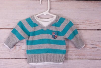 Suéter Parche Calabaza Verde/Gris con Camiseta Blanca Adjunta Usado en Excelente Condición 100% Algodón Infantil 0-3 Foto 1 de 4