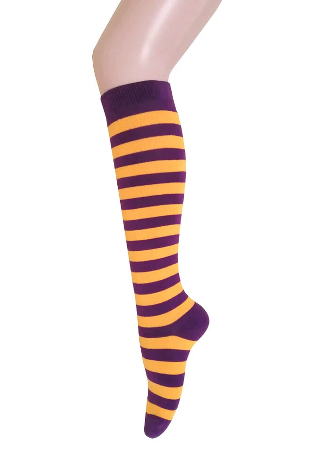 Calcetines informales de tubo de algodón a rayas hasta la rodilla de moda para mujer Foto 1 de 2