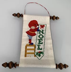VTG Completed Needlepoint NOEL Elf Christmas Wall Hanging Holiday Decor - Picture 1 of 8