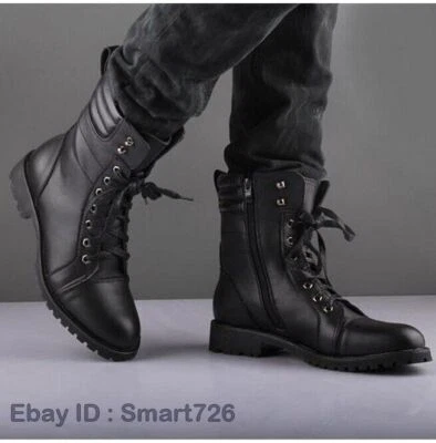 Botas militares negras hechas a mano para hombre, botas formales de vestir para hombre, cuero con cordones Foto 1 de 4