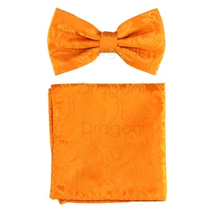 Nuevo juego formal de pajarita y hankie naranja de microfibra para hombre cachemira baile de graduación - Imagen 1 de 3