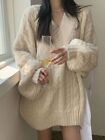 Oversized Knitted Sweater Women Winter Long Pullovers Top Ladies V-neck Knitwear