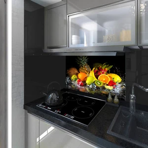 Splashback Toughened Glass Modern Unique Kitchen Fruit in Splash Water Any Sizes - Picture 1 of 3