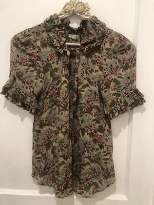 ANTHROPOLOGIE ODILLE VERDE FLORAL TOP 4 NUEVO SIN ETIQUETAS Foto 1 de 4