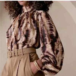 Banana Republic fließende Ärmel abstrakter Druck hochgeschlossen Bluse Gr. Small - Bild 1 von 5