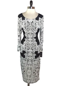NEW INC International Concepts Size L Sheath Dress Black White Midi Stretch Knit - Picture 1 of 7