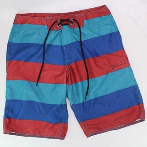 Free World Men's Size 30 Swim Shorts Green Red Blue Horizontal Stripes - Picture 1 of 8