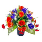 Iris Orange Purple Rose Bud Artificial Flower Graveside Memorial Arrangement Pot