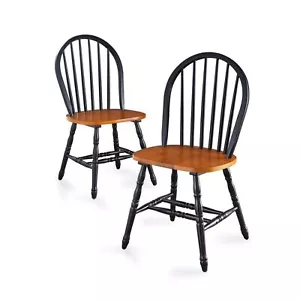 Gardens Autumn Lane Windsor Solid Wood Chairs, Set of 2, Black and Oak - Picture 1 of 7