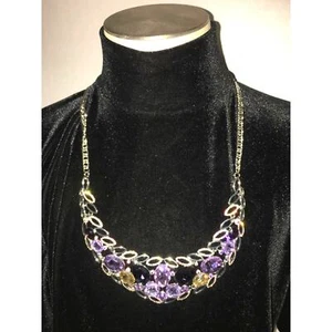 Declaración Collar Babero Lila Púrpura Cristal Austriaco Gemas Extensor Joyería Nuevo - Imagen 1 de 7