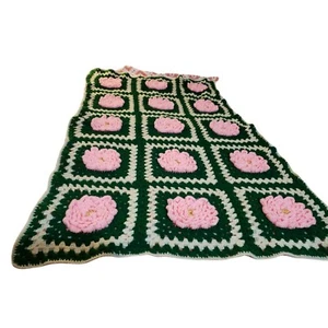 Granny square 3D Floral Afghan Throw 34" x 56" Hand Made - Picture 1 of 4