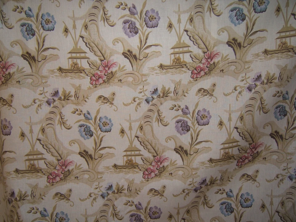 Lee Jofa, Fantaisie Chinoise, Chinoiserie Garden Scene, BTY, Color Cream - Image 1 of 3