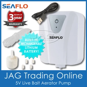 SEAFLO PORTABLE AERATOR AIR PUMP RECHARGEABLE BATTERY Live Bait Tank Oxygenator - Picture 1 of 7