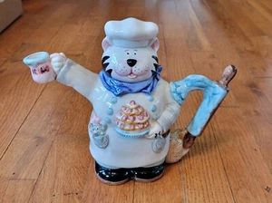 1993 Fitz and Floyd Omnibus Cat Chef Tea Pot Pitcher OC1 China - Picture 1 of 5
