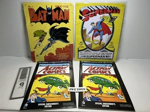 Dc Comics Superman & Batman Metal Tin Plate Sign + 2 2015 action Comics - Bundle - Picture 1 of 8