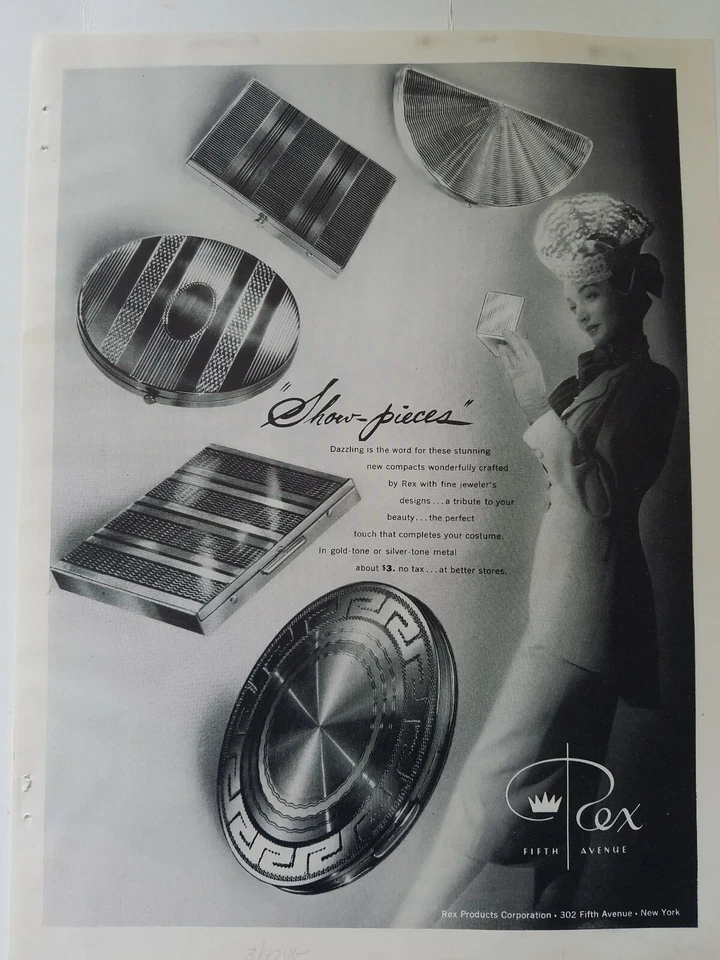 1947 Rex Fifth Avenue Show-pieces en tonos oro y plata anuncio vintage Foto 1 de 1