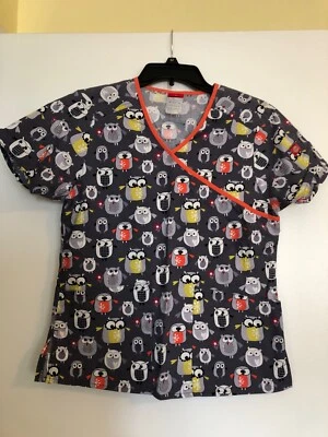 Blusa Médica Dickies XS Gris Búhos Naranja Rayas Veterinario Unisex Mujeres Foto 1 de 4