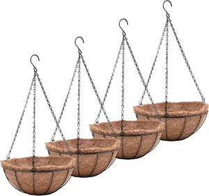 Metal Hanging Planters Basket Set of 4 Hanging Flower Pots 10 Inch Chain round W - Picture 1 of 12