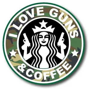 I Love Guns And Coffee Camo Fits Everywhere Funny Vinyl Sticker Decal 3.7" - Picture 1 of 1