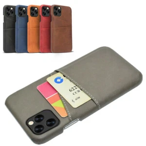 For iPhone 15 14 Pro Max 13 12 11 XS XR 8 Leather Card Wallet Hard PC Case Cover - Picture 1 of 18