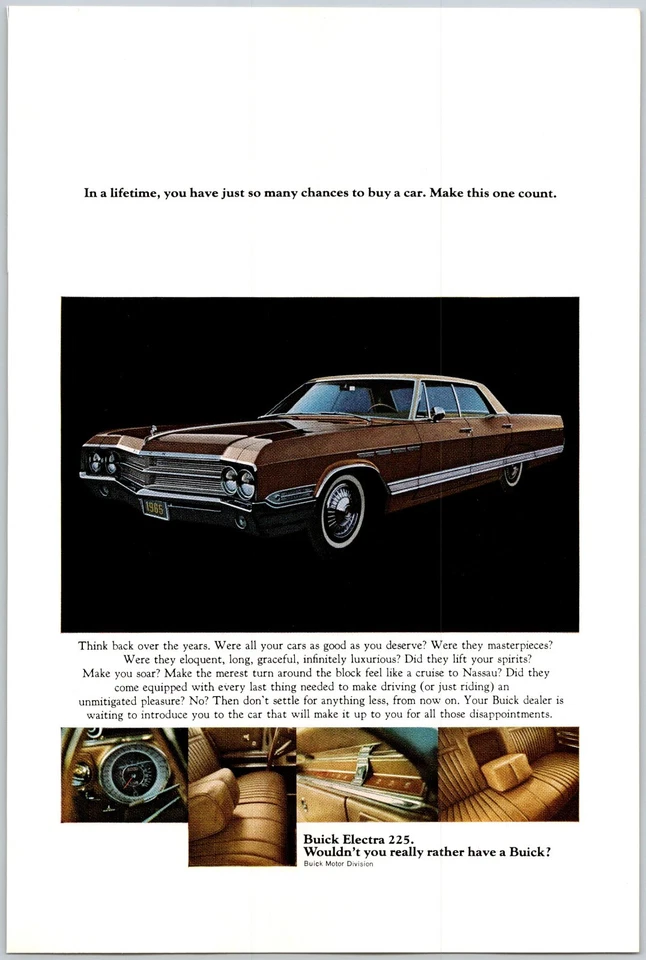 PRINT AD 1965 Buick Electra 225 Whitewall Tires Brown Hardtop 6.75" x 10" - Image 1 of 1
