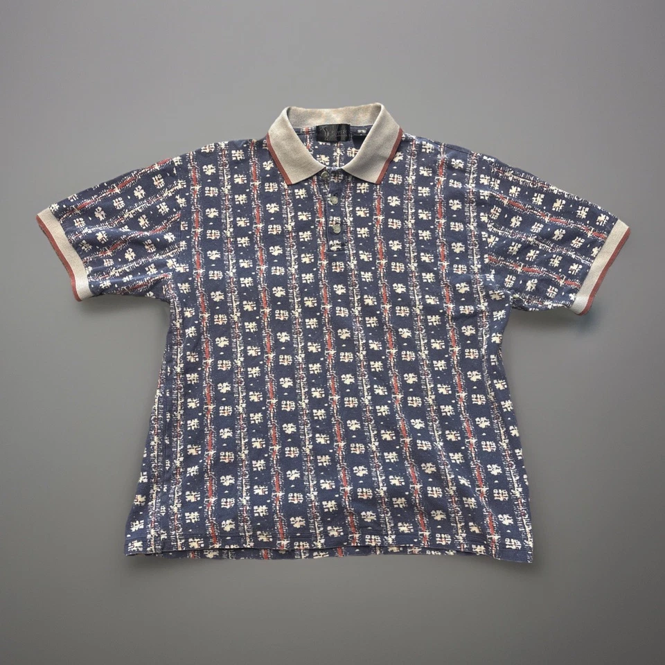 Camisa polo masculina vintage anos 90 jogadores Van Heusen golfe média multicolorida estampada - Imagem 1 de 4