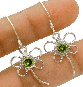 Natural Peridot 925 Solid Sterling Silver Earrings 1 1/2'' Long @4-8 - Picture 1 of 1