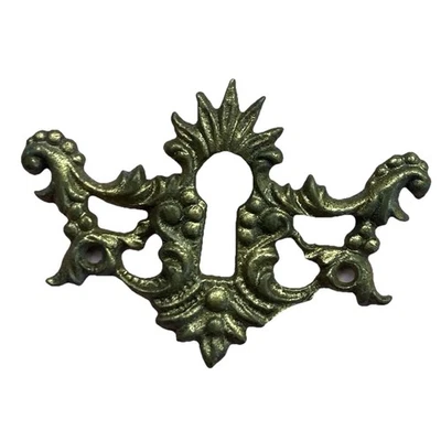Ferragens antigas/antigas de bronze esqueleto furo chave tampa escudo  - Imagem 1 de 3