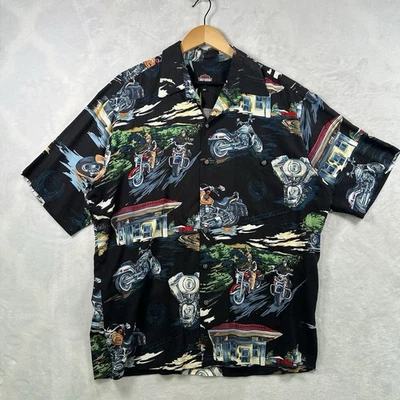 Camisa Harley Davidson DE COLECCIÓN Para Hombre Mediana Off White Azul Floral Rayón Hawaiano Foto 1 de 4
