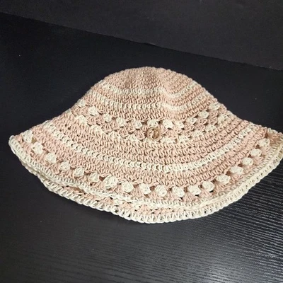 Sombrero Chapeau d'O Dos Tonos Rosa Claro Crema Ganchillo Cubo Sol Verano Playa Foto 1 de 4