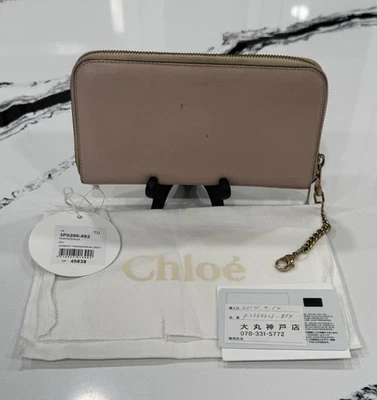 Cartera de cuero Chloe con cremallera alrededor cemento rosa/beige con cadena polvorienta tarjetas auténticas Foto 1 de 4