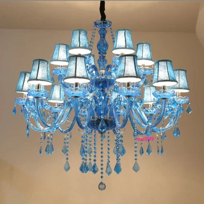 Lámpara de araña de cristal azul europea de lujo para interiores Foto 1 de 4