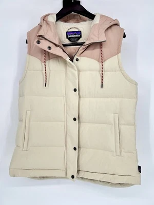 Colete Patagonia Bivy com Capuz Creme/Rosa Feminino Tamanho Grande Pato Quente Ao Ar Livre - Imagem 1 de 4