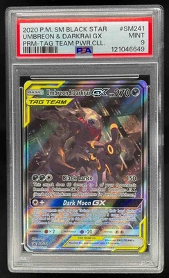 2020 Pokemon S&M Black Star Promos Umbreon & Darkrai Tag Team PSA 9 Mint #SM241 - Image 1 of 2