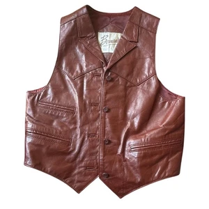 Vintage Bermans Leather Vest Brown Korea Made Western Dandy Festival Sz 14 - Picture 1 of 4