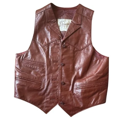 Vintage Bermans Leather Vest Brown Korea Made Western Dandy Festival Sz 14 - Image 1 of 4