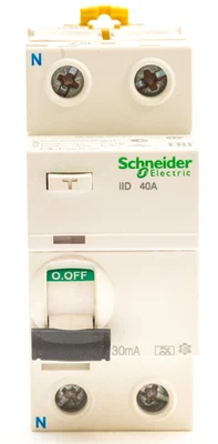 SCHNEIDER ACTI9 iID 40A 40 AMP 30mA DOUBLE POLE DP TYPE A RCCB A9R21240 - Image 1 of 4