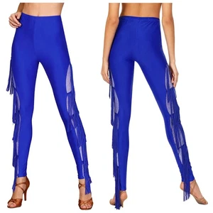 Damen Leggings seitlich Kostüm Netz lange Hose Abend Quaste Praxis Gummizug - Bild 1 von 24