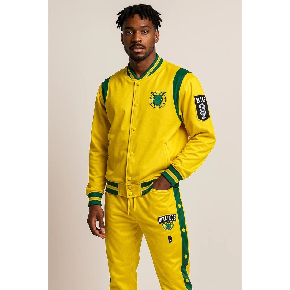 Big3 мяч свиней разминка костюм куртка брюки мужской средний желтый зеленый баскетбольный комплект - Изображение 1 из 4