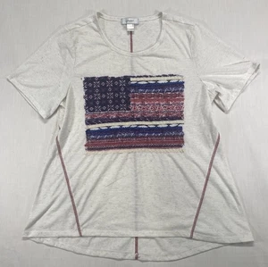 CJ BANKS X rot weiß blau amerikanische Flagge Rundhalsausschnitt Kurzarm bestickt Large - Bild 1 von 7