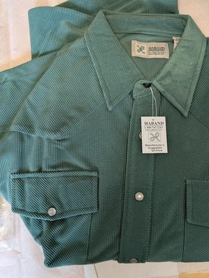 Vintage Men's Haband Corduroy Pearl Snap Long Sleeve Western Shirt XL- Green NWT - Image 1 of 4