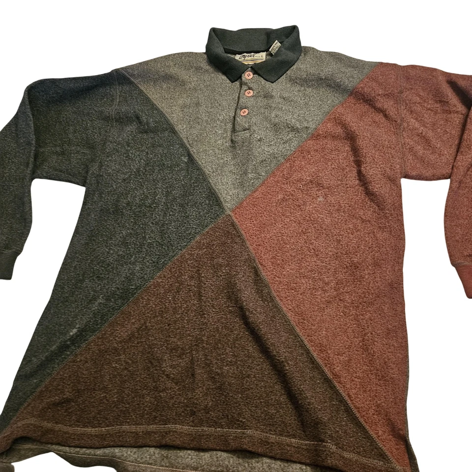 Vintage Impact Shirt Mens Large Gray Maroon Geometric Knit Polo Long Sleeve 90s - Image 1 of 4