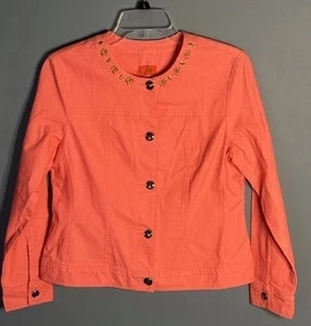 Hearts Of Palm Orange Pink Embellished Button Up Stretch Jacket Women’s Size 8 - Picture 1 of 7