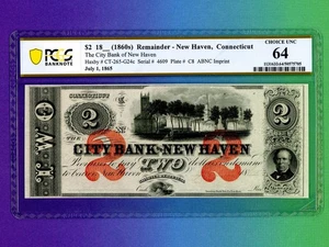 New Haven Connecticut $2 City Bank of New Haven 1860s PCGS 64 OBSOLET CURRENCY - Picture 1 of 2