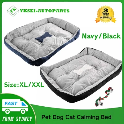 New Dog Bed Pet Cat Calming Floor Mat Sleeping Comfy Cave Washable Black/Navy AU - image 1 of 4