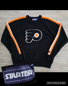 Vintage 80s Starter Philadelphia Flyers Cotton Knit Crewneck Sweater Sz L NHL - Picture 1 of 11