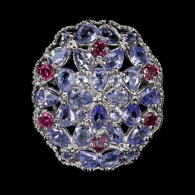 Anillo de plata de ley 925 pera tanzanita rodolita granate piedras preciosas joyería talla 9 Foto 1 de 4