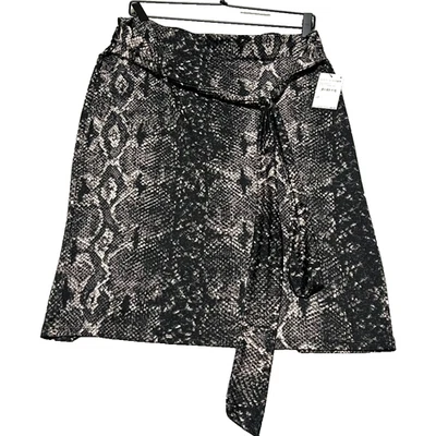 Halogen Women’s LP Black Snake Print Knee Length Faux Wrap Skirt Belted NWT - Image 1 of 4