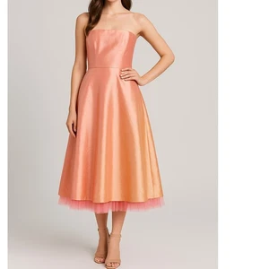 Damen Pfirsich Satin Trägerlos Formell Brautjungfer Cocktail Party Kleid Small - Bild 1 von 12