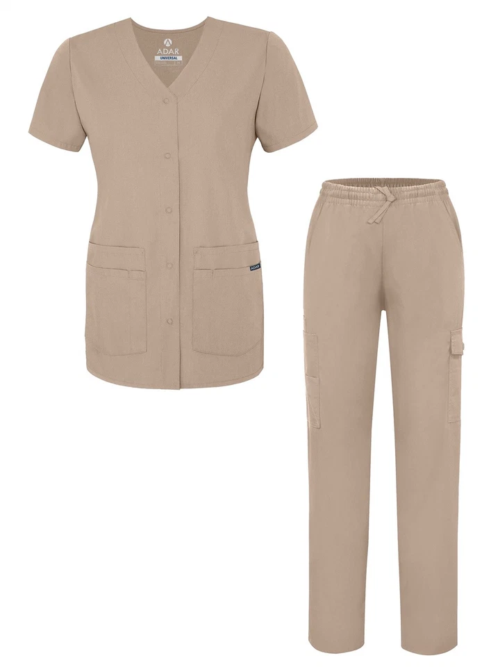 Conjunto Médico Adar Universal Para Mujer Blusa Médica A Presión Frontal y Pantalones Médicos Multi Bolsillo Foto 1 de 4